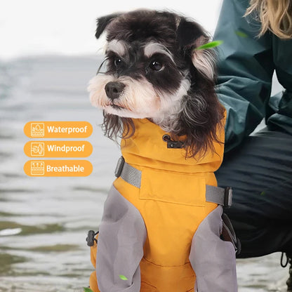 StormGuard Four-Legged Waterproof Raincoat – Full-Body Windproof Pet Poncho with Hood