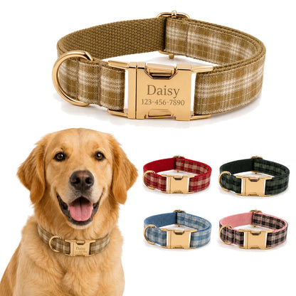 PlaidPaws Personalized Bow Tie Collar Set – Vintage Charm with Custom Engraved Gold Hardware