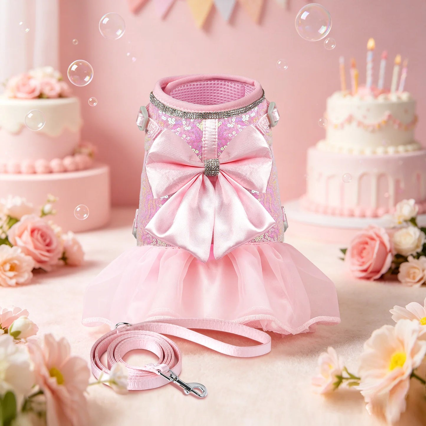 PrincessGlow Glitter Dress Harness & Leash Set – Sparkling Elegance for Special Occasions