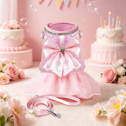PrincessGlow Glitter Dress Harness & Leash Set – Sparkling Elegance for Special Occasions