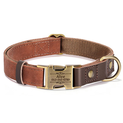 RetroChic Custom Engraved Leather Dog Collar – Personalized Vintage Style for All Breeds
