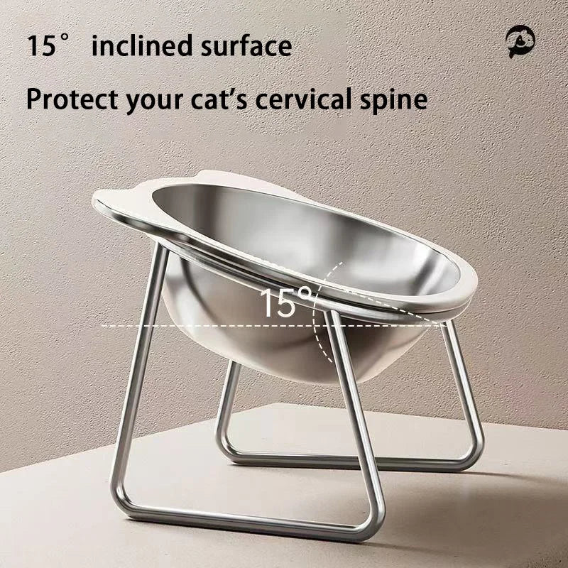 Elevated Stainless Steel Cat Bowl with Slanted Neck Guard