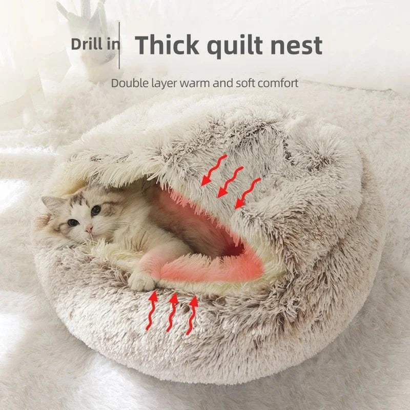 Cozy Cuddle Plush Nest: 2-in-1 Cat & Puppy Bed for Ultimate Warmth