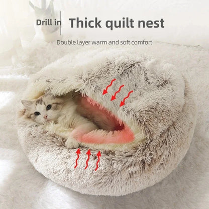 Cozy Cuddle Plush Nest: 2-in-1 Cat & Puppy Bed for Ultimate Warmth