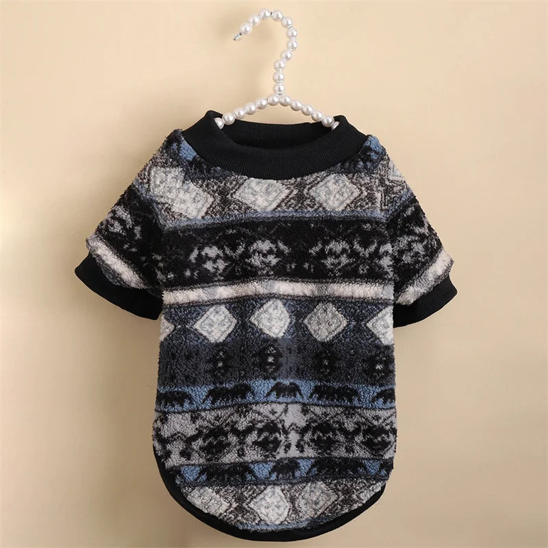 HeritageWarm Retro Ethnic Pet Hoodie – Cozy Autumn/Winter Knit Sweater for Small Dogs and Cats