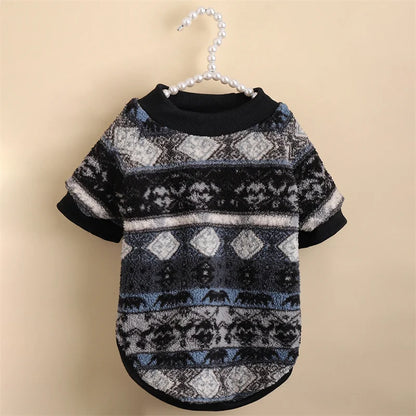 HeritageWarm Retro Ethnic Pet Hoodie – Cozy Autumn/Winter Knit Sweater for Small Dogs and Cats