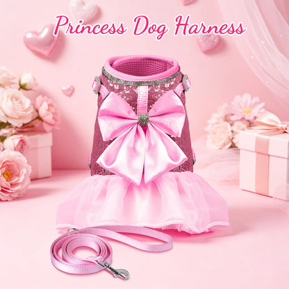 PrincessGlow Glitter Dress Harness & Leash Set – Sparkling Elegance for Special Occasions