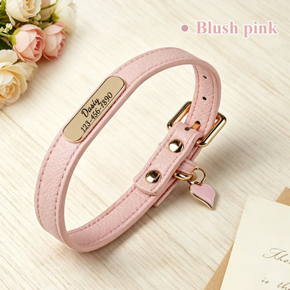 SoftGlow Custom PU Leather Collar – Gentle Comfort with Engraved Name Tag