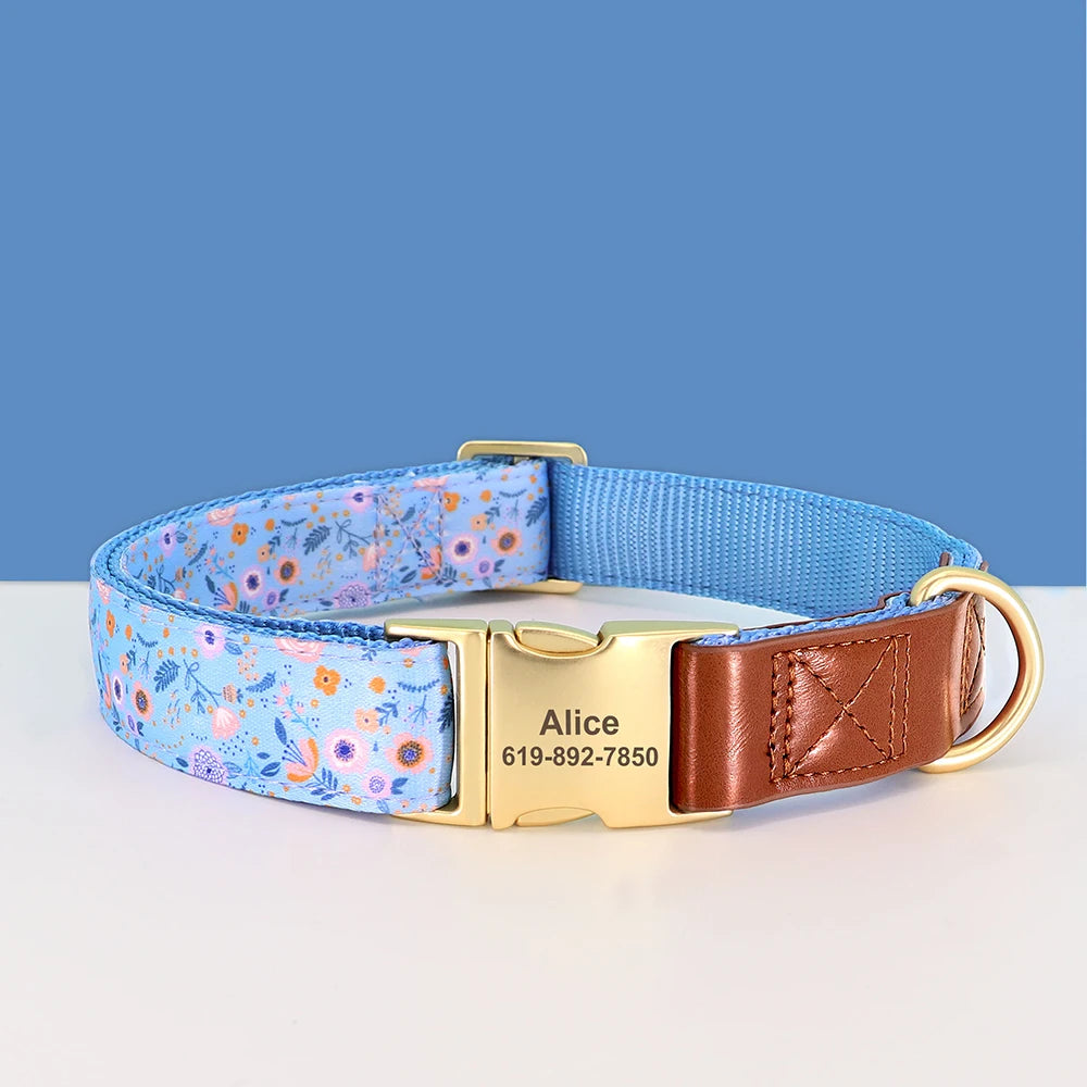 BlossomGuard Personalized Floral Dog Collar - Custom Engraved for All Breeds