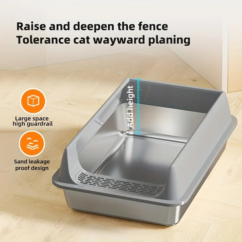 CleanSplash Stainless Steel Litter Box – Odor-Resistant, Leak-Proof & High-Sided Design
