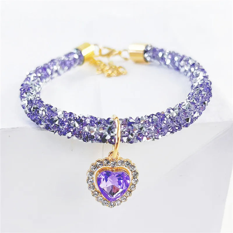CrystalShine Heart Gem Pendant Pet Necklace – Elegant Rhinestone Breakaway Party Collar