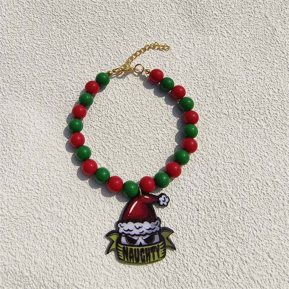 JollyJingle Xmas Beaded Pet Necklace – Festive Holiday Charm Collar