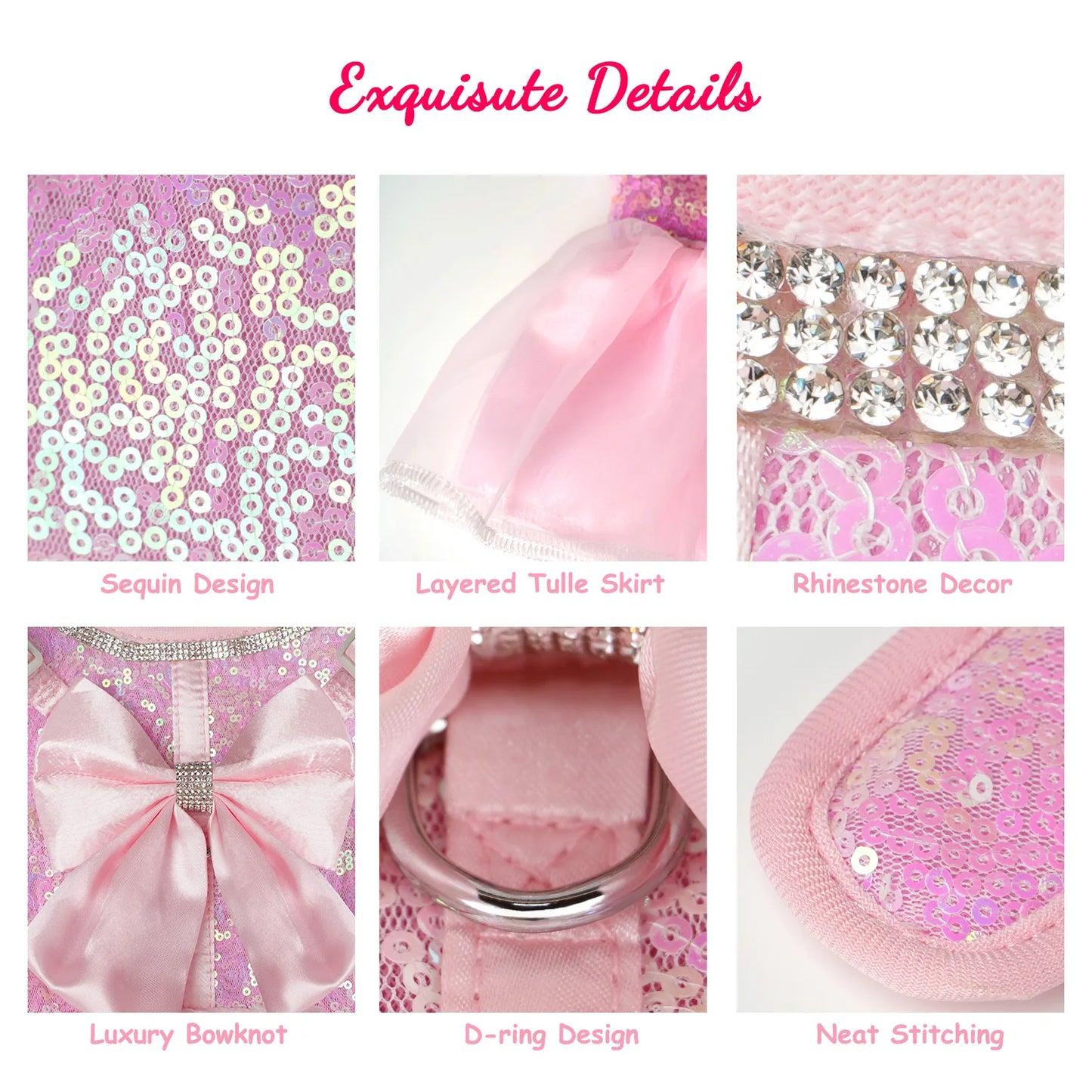PrincessGlow Glitter Dress Harness & Leash Set – Sparkling Elegance for Special Occasions
