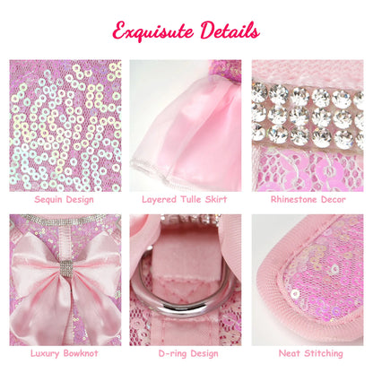 PrincessGlow Glitter Dress Harness & Leash Set – Sparkling Elegance for Special Occasions