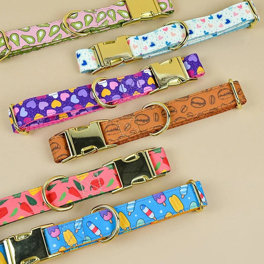 LoveFest Adjustable Pet Collar – Double-Sided Print with Charming Pendant