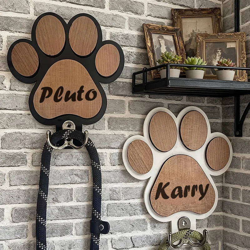 PawCharm Custom Wooden Leash & Collar Holder – Wall Mount Organizer