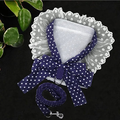 VelvetBow Striped Vest Harness & Leash Set – Charming Comfort for Small Dogs and Cats