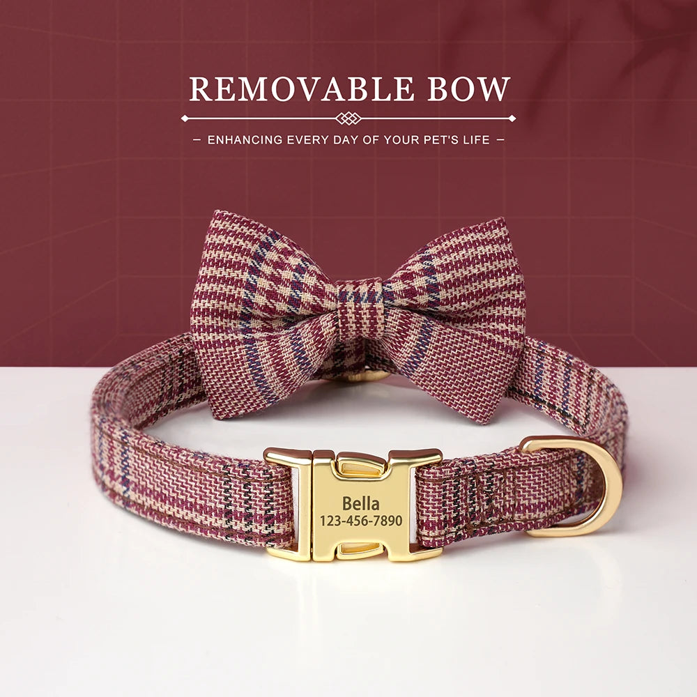 BowtieCharm Personalized Dog & Cat Collar – Custom Engraved Nameplate for Small and Toy Breeds