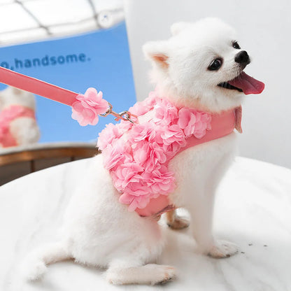 FloraCharm Luxury No-Pull Vest Harness & Leash Set – Breathable Mesh Floral Puppy Safety Vest