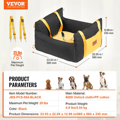 VEVOR Dog Car Seat Waterproof Dog Booster Seat Pet Car Seat with Clip-On Safety Leash PP Cotton Car Bed for Medium & Large Dog