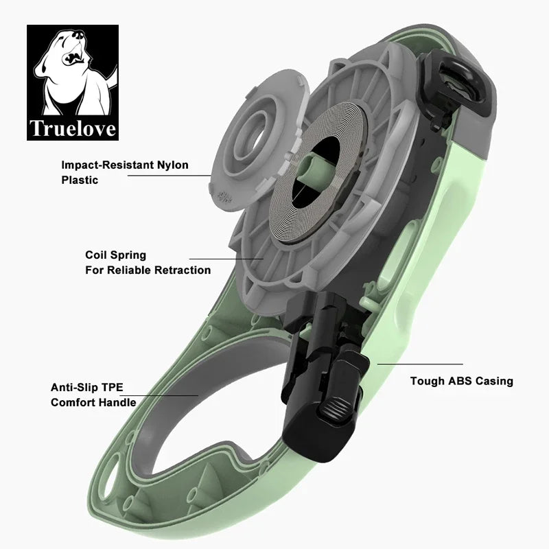 Truelove Tangle-Free Hands-Free Retractable Leash – 16ft Nylon Tape Walking System with One-Handed Brake & Bonus Shoulder Strap