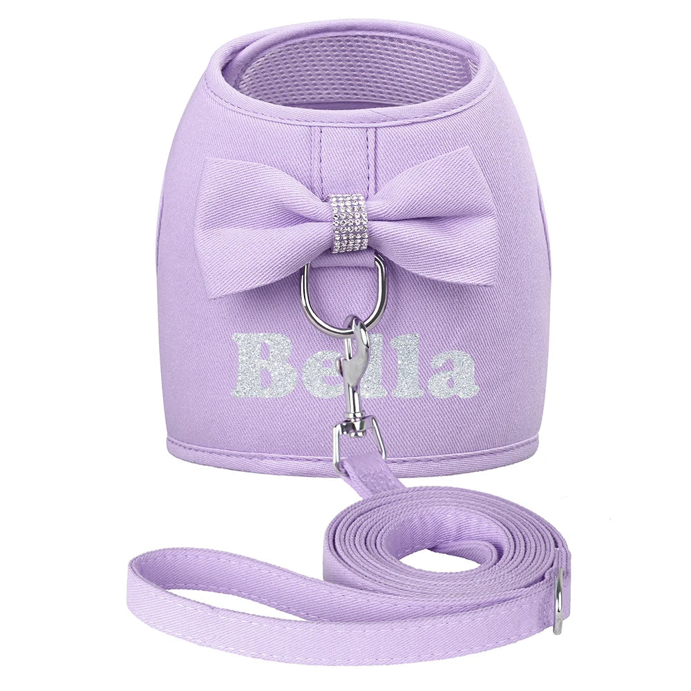 BowKnot Bliss: Personalized Mesh Harness & Leash Set for Stylish Pups - Barking Meows