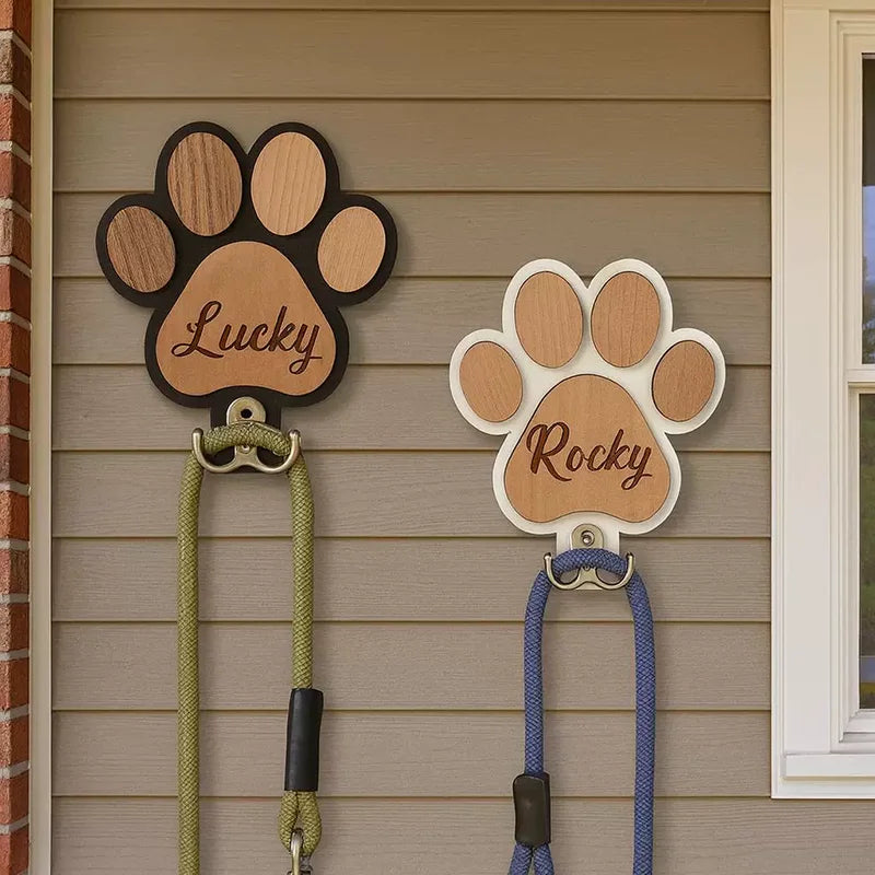PawCharm Custom Wooden Leash & Collar Holder – Wall Mount Organizer