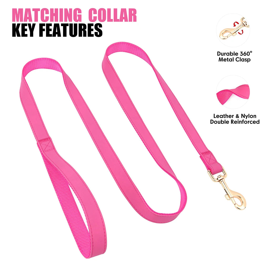 Personalized PU Leather Dog Collar & Leash Set - Durable Elegance for Every Pup