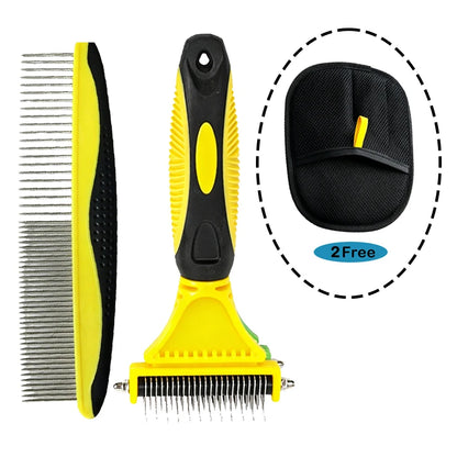 Dual-Action Pet Grooming Comb – Professional Stainless Steel Detangler & Undercoat Tool