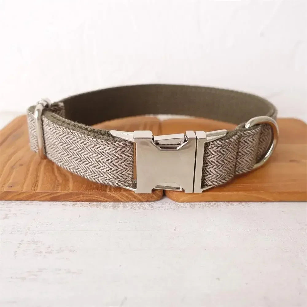 Personalized Plaid Dog Collar & Leash Set with Engraved ID Tag - Style Meets Safety