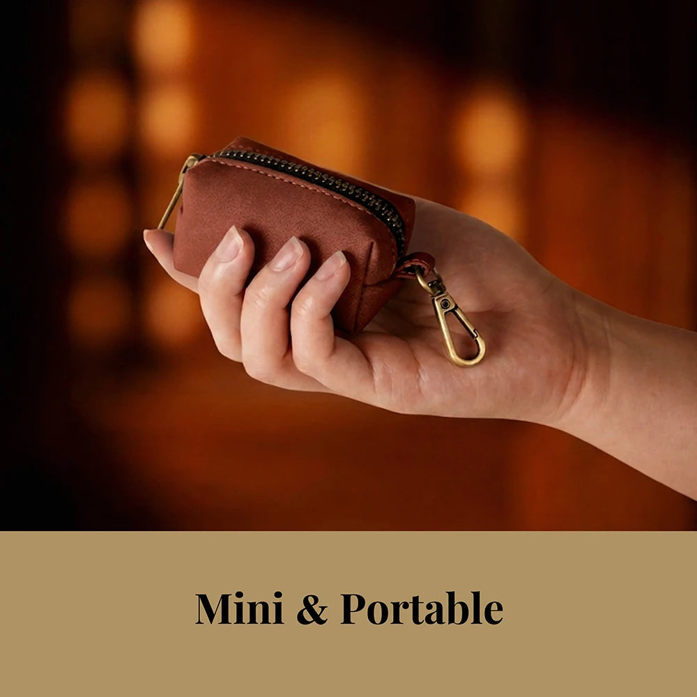 RetroChic Premium Leather Waste Bag Dispenser – Portable Zippered Poo Bag Holder with Leash Clip