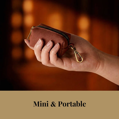 RetroChic Premium Leather Waste Bag Dispenser – Portable Zippered Poo Bag Holder with Leash Clip