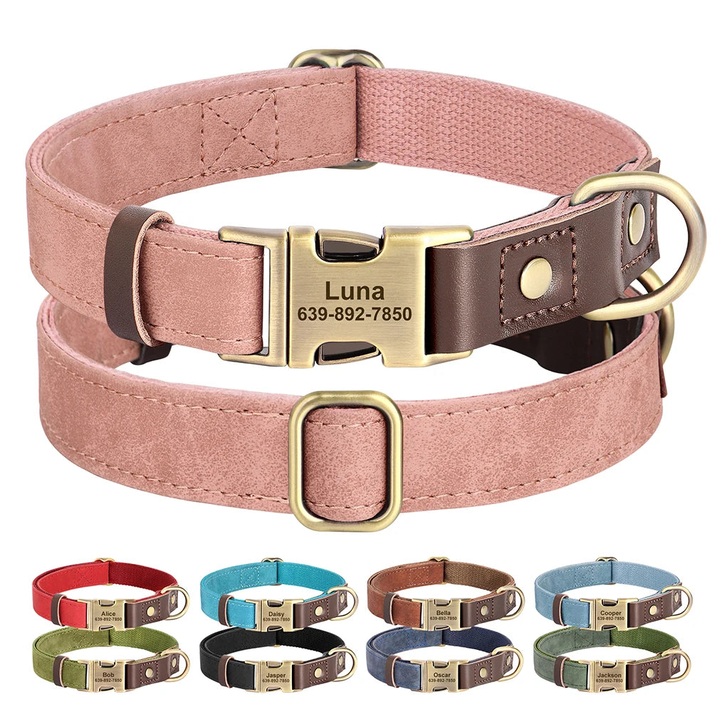 Personalized Leather Dog Collar - Custom Engraved ID with Durable Buckle