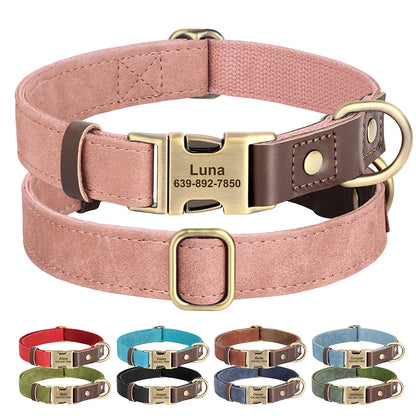 Personalized Leather Dog Collar - Custom Engraved ID with Durable Buckle