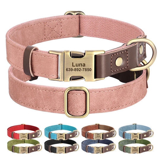 Personalized Leather Dog Collar - Custom Engraved ID with Durable Buckle