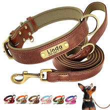 Load image into Gallery viewer, Customized Leather Dog Collar Leash Set Soft With Free Engraved Nameplate