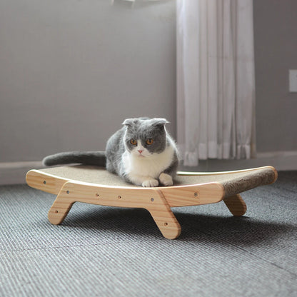 Wooden Cat Scratcher Scraper Detachable Lounge Bed 3 In 1