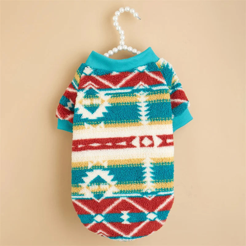 HeritageWarm Retro Ethnic Pet Hoodie – Cozy Autumn/Winter Knit Sweater for Small Dogs and Cats