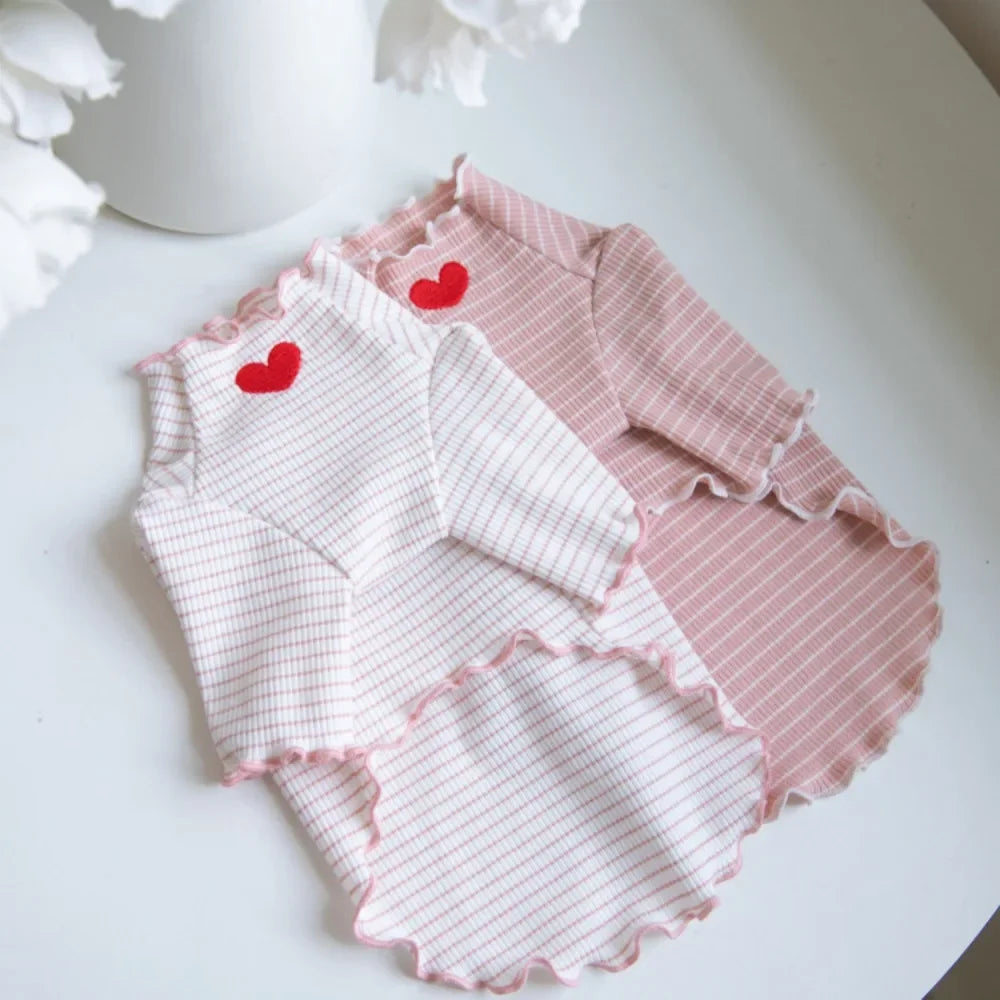 CozyStripe Embroidered Wool Pet T-Shirt – Sweet Autumn/Winter Elegance