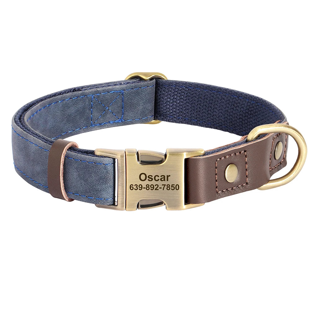 Personalized Leather Dog Collar - Custom Engraved ID with Durable Buckle