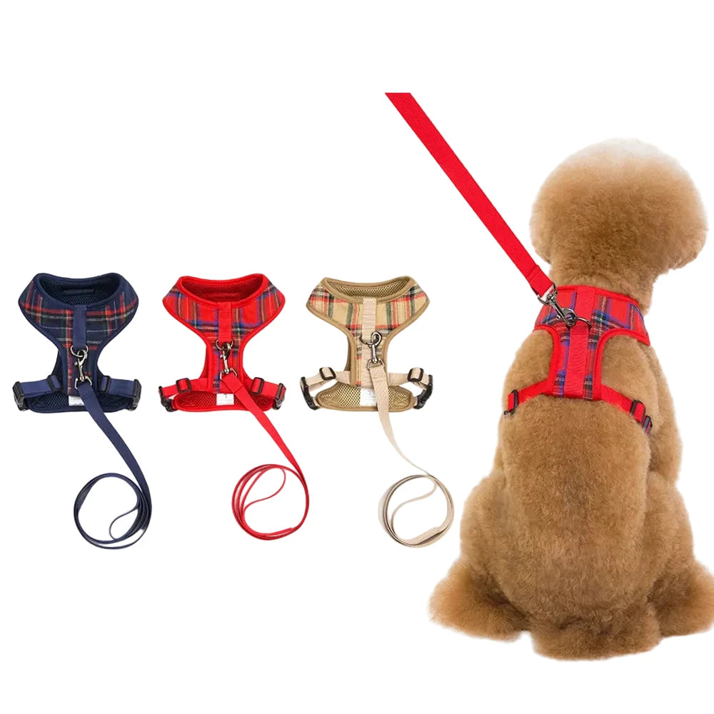 Classic Plaid Pet Harness & Leash Set for Small Dogs
