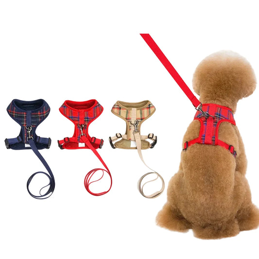 Classic Plaid Pet Harness & Leash Set for Small Dogs