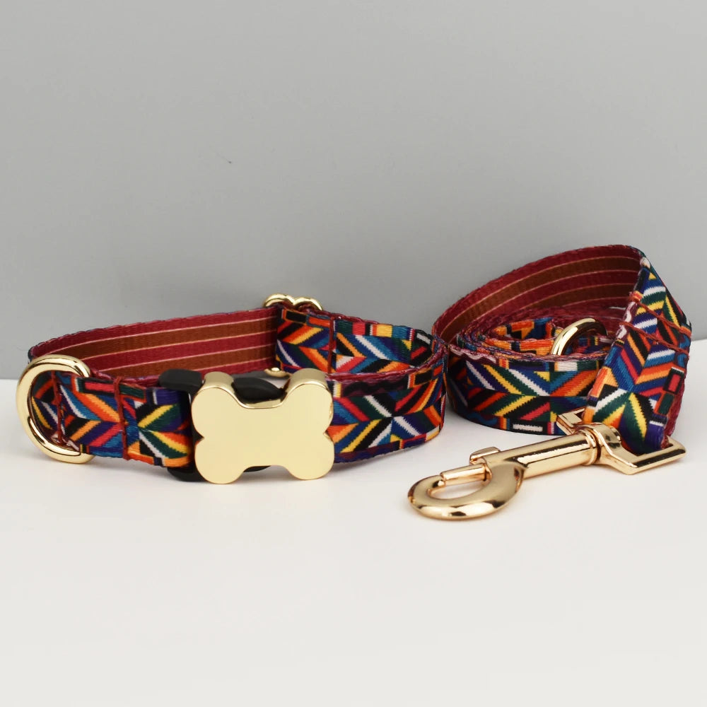 EthnoCharm Custom Engraved Dog Collar & Leash Set – Personalized with Nameplate