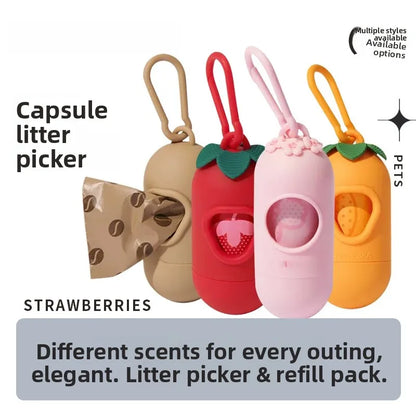 CapsuleClean Thickened Portable Poop Bag Dispenser Set – Quick One-Button Waste Disposal for Outdoor Walks