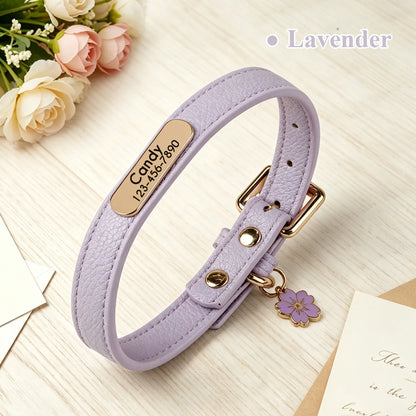 SoftGlow Custom PU Leather Collar – Gentle Comfort with Engraved Name Tag