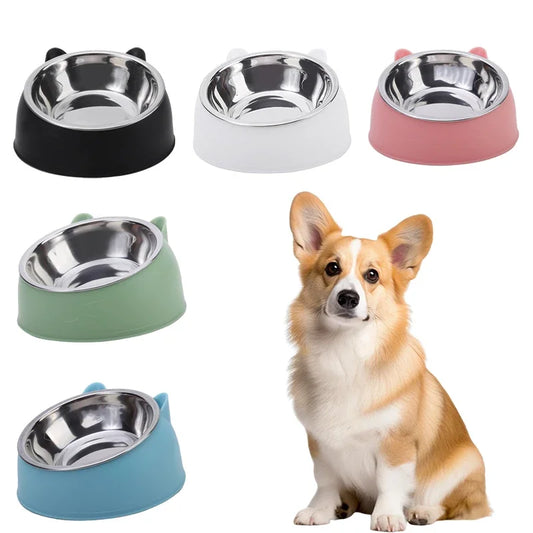 Stainless Steel Cat Bowl with Non-Slip Base – 15° Neck Protection Design