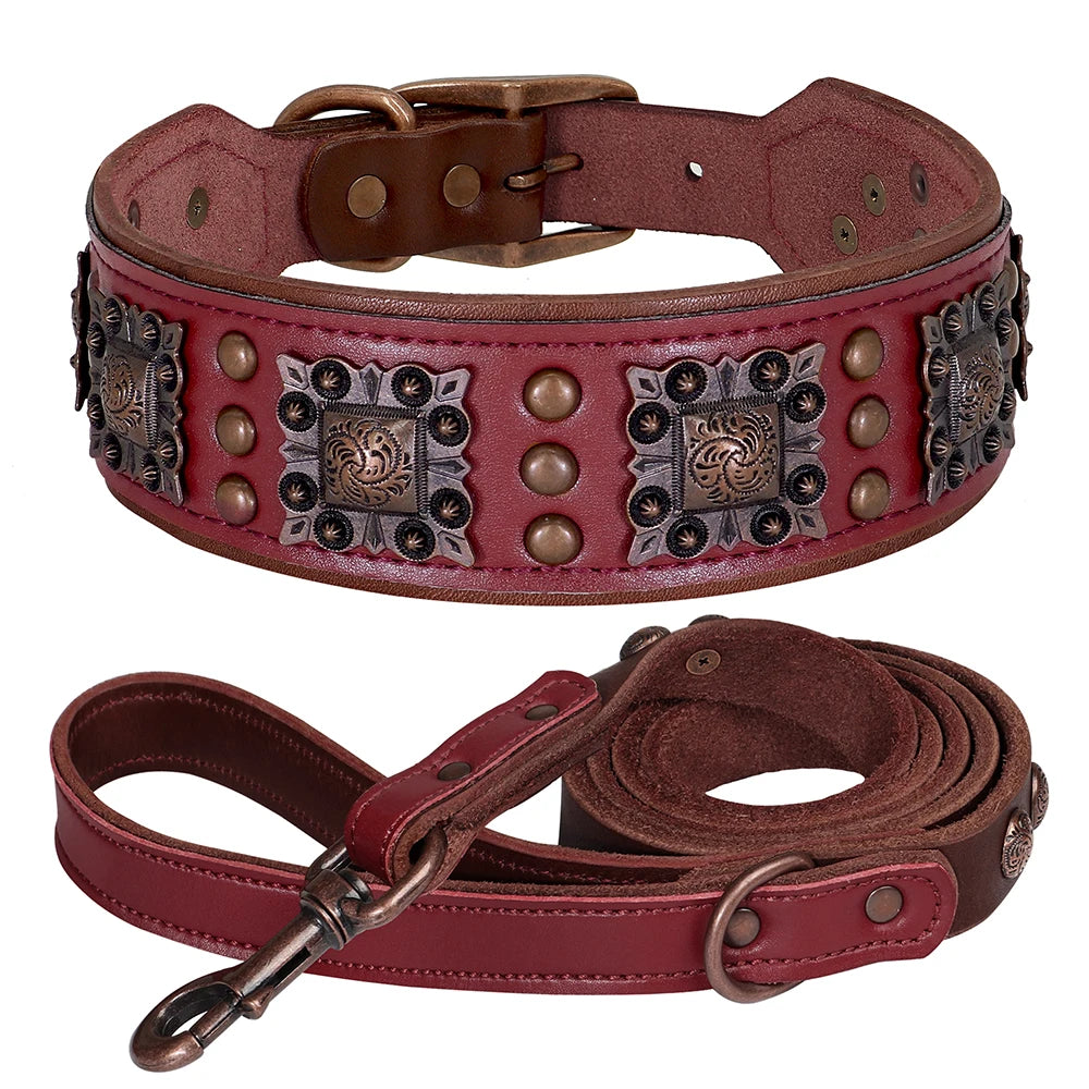 Regal Strength: Luxury Leather Collar & Leash Set for Big Dogs