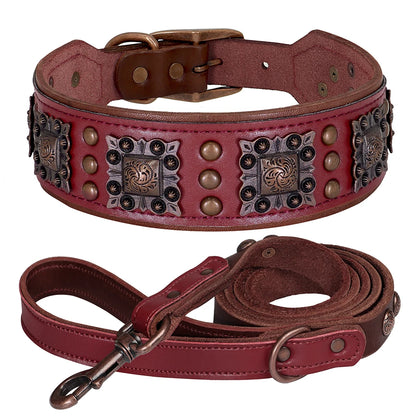 Regal Strength: Luxury Leather Collar & Leash Set for Big Dogs