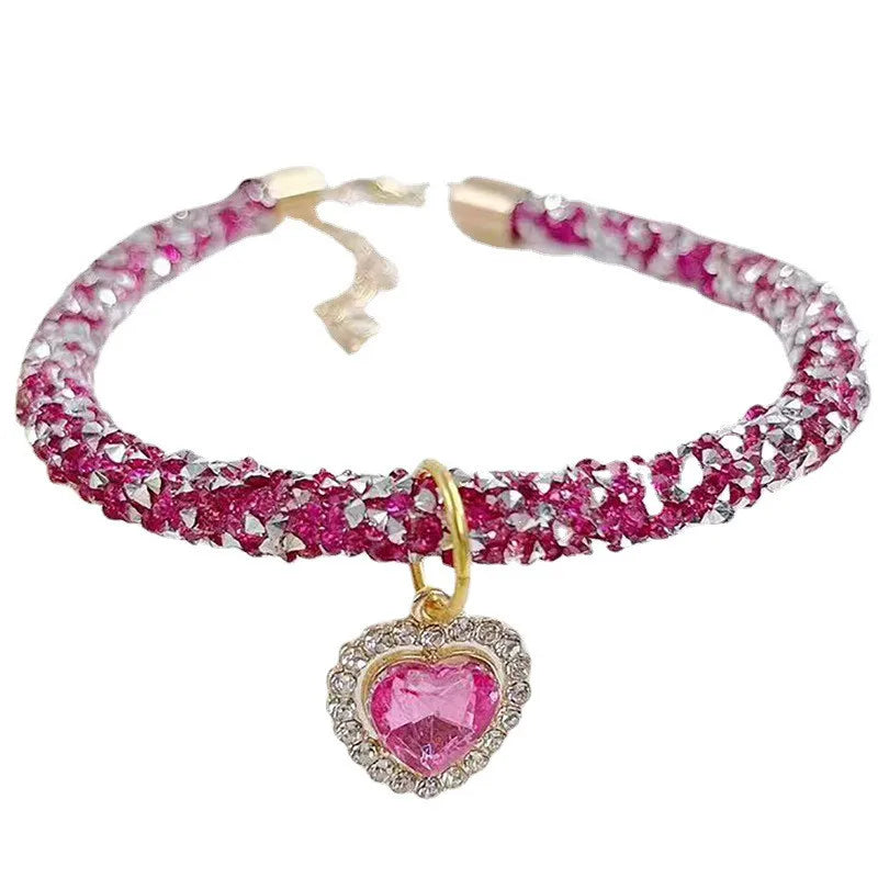 CrystalShine Heart Gem Pendant Pet Necklace – Elegant Rhinestone Breakaway Party Collar