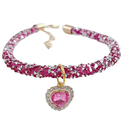 CrystalShine Heart Gem Pendant Pet Necklace – Elegant Rhinestone Breakaway Party Collar